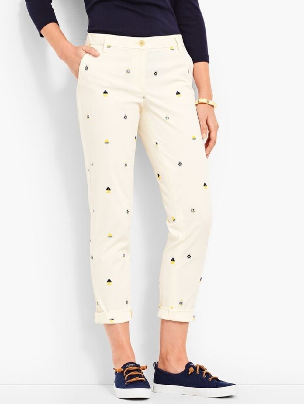 NWOT Talbots 16 Country Club Preppy Nautical Embroidered Girlfriend Chino Pants